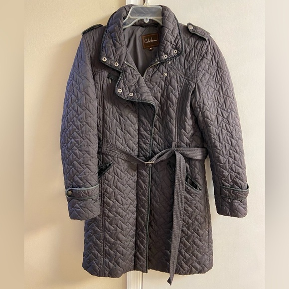 Cole Haan jacket quilted belted grey zip up women Medium - Picture 2 of 13